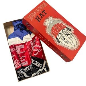 Vintage 1950’s Novelty Hangover Hat in Red, Blue, and Black Never Used NIB